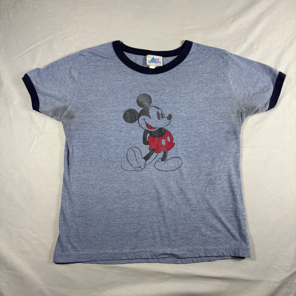 Disneyland Resort Mickey Mouse Ringer T-Shirt XL Blue Heathered Vintage USA Made